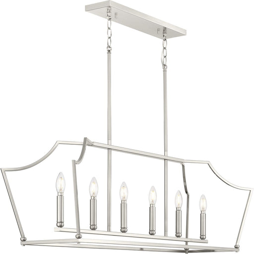 Progress P400300-009 Parkhurst Collection Six-Light New Traditional Brushed Nickel  Linear Island Chandelier Light Main Image.jpg