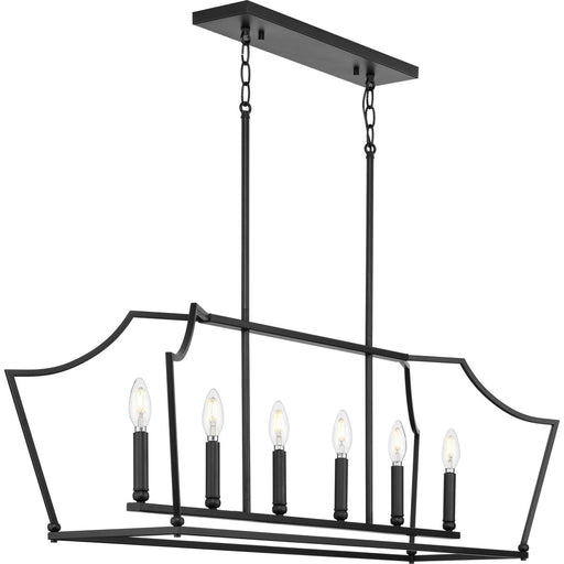 Progress P400300-31M Parkhurst Collection Six-Light New Traditional Matte Black  Linear Island Chandelier Light Main Image.jpg