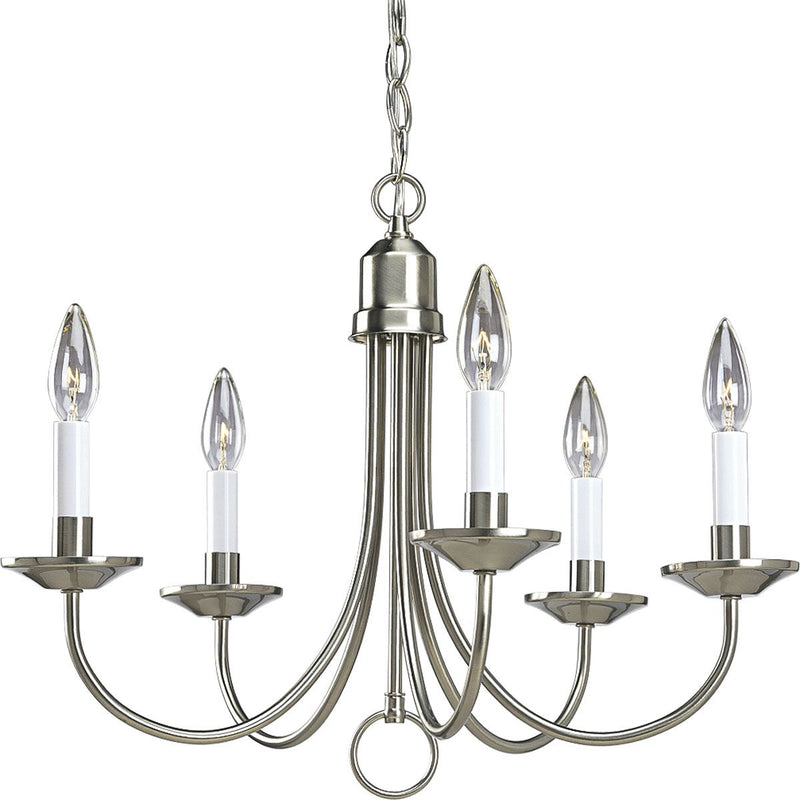 Progress P4008-09 Five-Light Brushed Nickel White Candles Traditional Chandelier Light Main Image.jpg