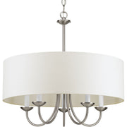 Progress P4217-09 Drum Shade Collection Five-Light Brushed Nickel White Textured Linen Shade Farmhouse Chandelier Light Main Image.jpg