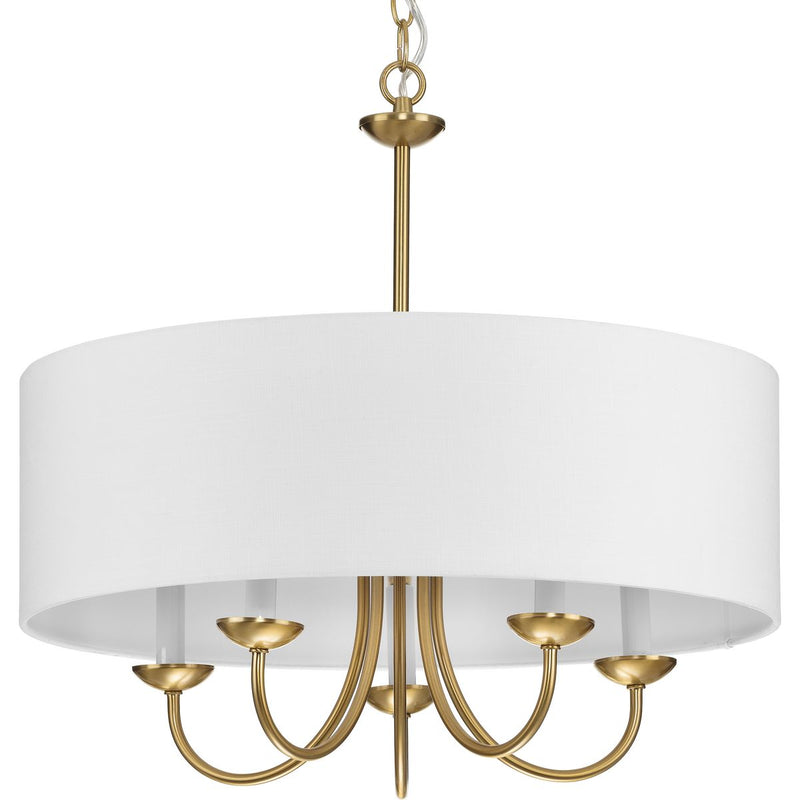 Progress P4217-109 Drum ShadeCollection Five-Light Brushed Bronze White Fabric Shade New Traditional Chandelier Light Main Image.jpg