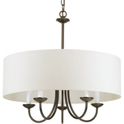 Progress P4217-20 Drum Shade Collection Five-Light Antique Bronze White Textured Linen Shade Farmhouse Chandelier Light Main Image.jpg