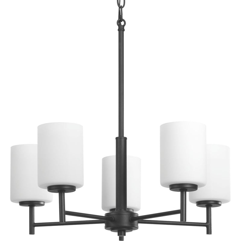Progress P4319-31 Replay Collection Five-Light Textured Black Etched White Glass Modern Chandelier Light Main Image.jpg