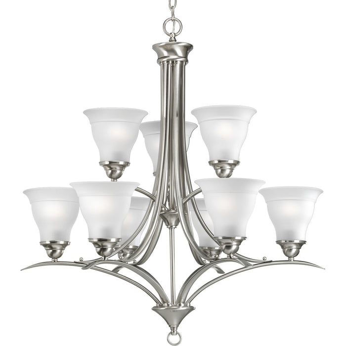 Progress P4329-09 Trinity Collection Nine-Light Brushed Nickel Etched Glass Traditional Chandelier Light Main Image.jpg