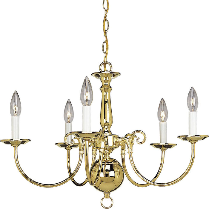 Progress P4346-10 Americana Collection Five-Light Polished Brass White Candle Traditional Chandelier Light Main Image.jpg