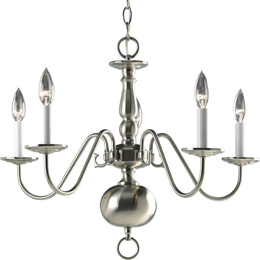 Progress P4355-09 Americana Collection Five-Light Brushed Nickel White Candle Traditional Chandelier Light Main Image.jpg