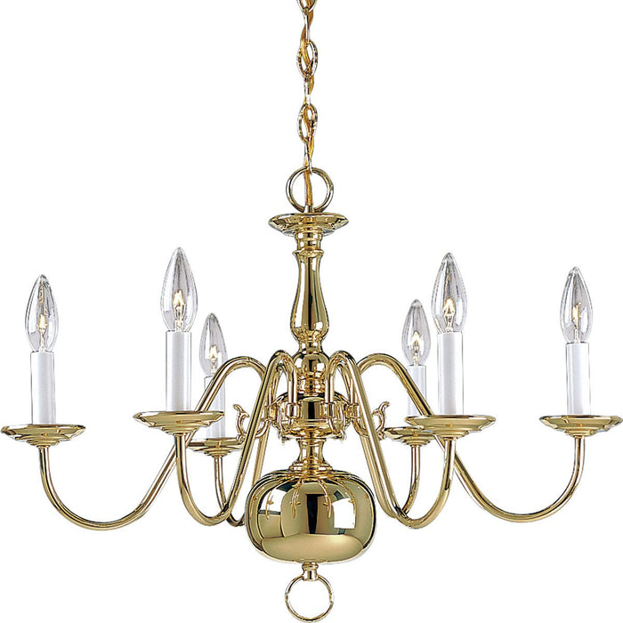 Progress P4356-10 Americana Collection Six-Light Polished Brass White Candle Traditional Chandelier Light Main Image.jpg