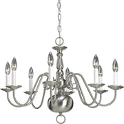 Progress P4357-09 Americana Collection Eight-Light Brushed Nickel White Candle Traditional Chandelier Light Main Image.jpg