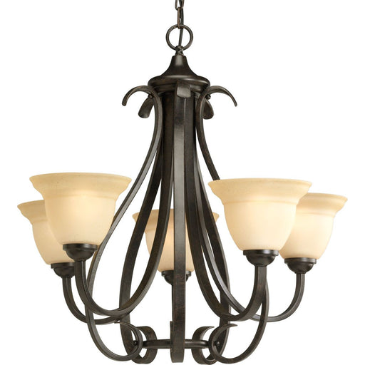 Progress P4416-77 Torino Collection Five-Light Forged Bronze Tea-Stained Glass Transitional Chandelier Light Main Image.jpg