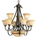 Progress P4418-77 Torino Collection Nine-Light Forged Bronze Tea-Stained Glass Transitional Chandelier Light Main Image.jpg