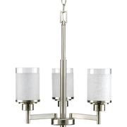 Progress P4458-09 Alexa Collection Three-Light Brushed Nickel Etched Linen With Clear Edge Glass Modern Chandelier Light Main Image.jpg