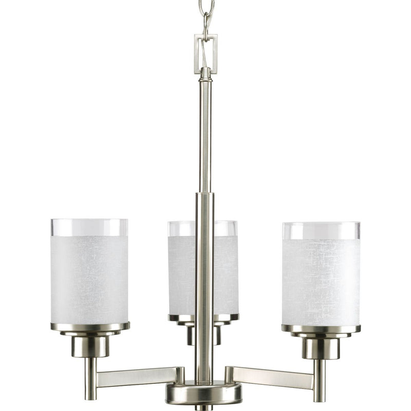 Progress P4458-09 Alexa Collection Three-Light Brushed Nickel Etched Linen With Clear Edge Glass Modern Chandelier Light Main Image.jpg