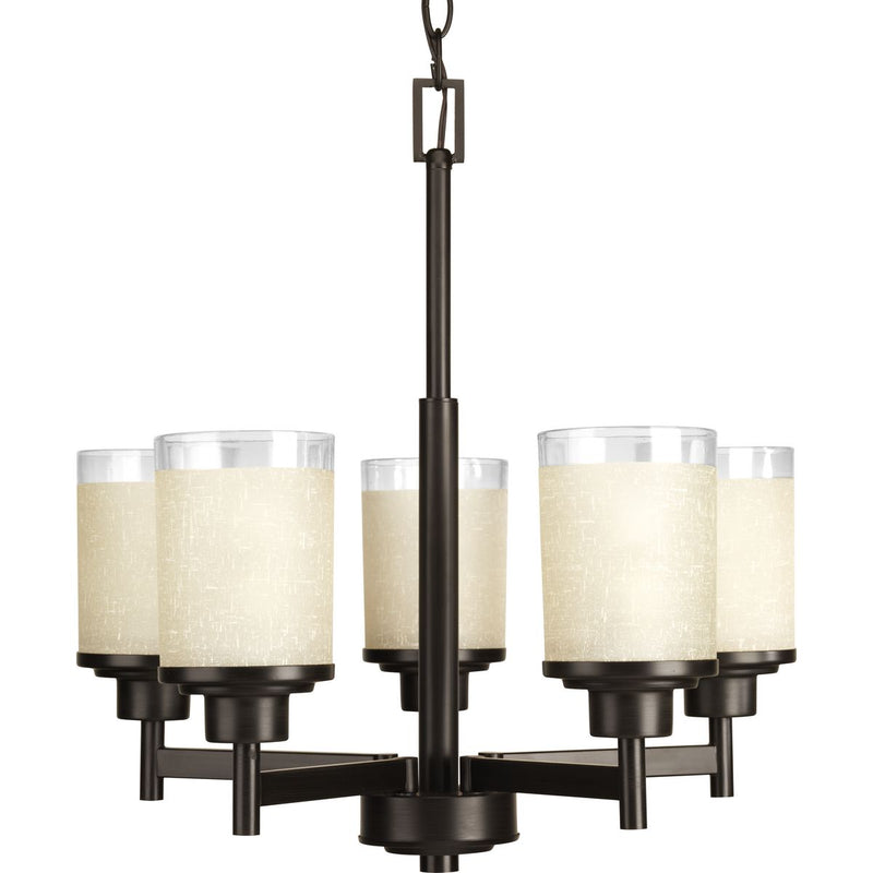 Progress P4459-20 Alexa Collection Five-Light Antique Bronze Etched Umber Linen With Clear Edge Glass Modern Chandelier Light Main Image.jpg
