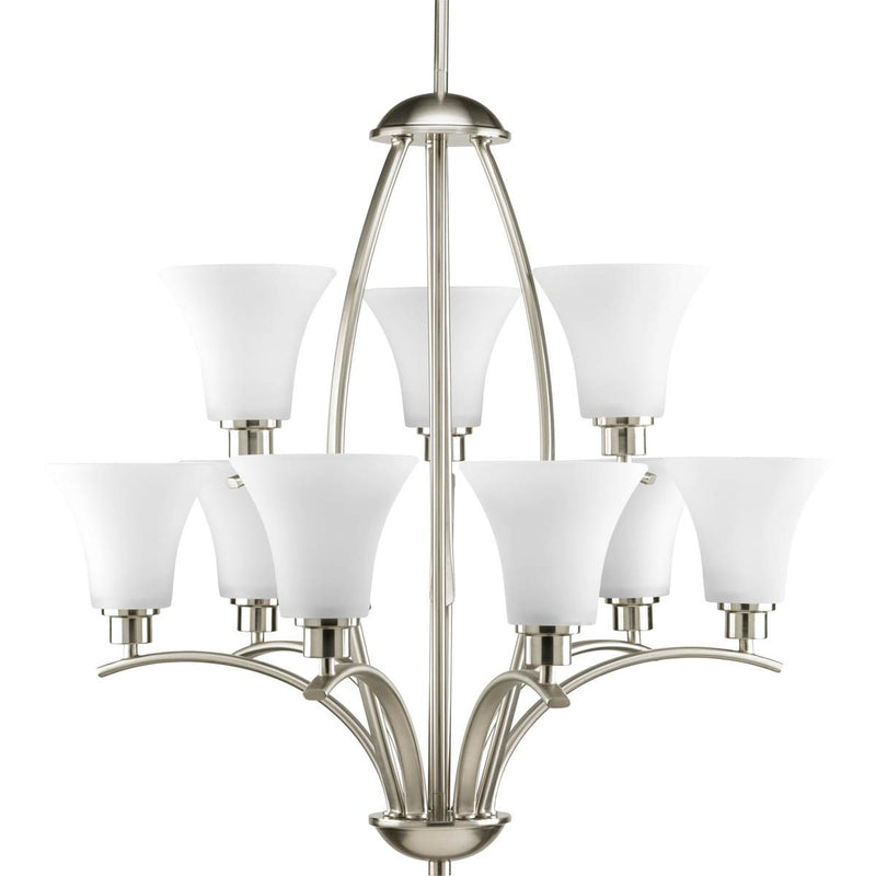 Progress P4492-09 Joy Collection Nine-Light Brushed Nickel Etched White Inside Glass Traditional Chandelier Light Main Image.jpg