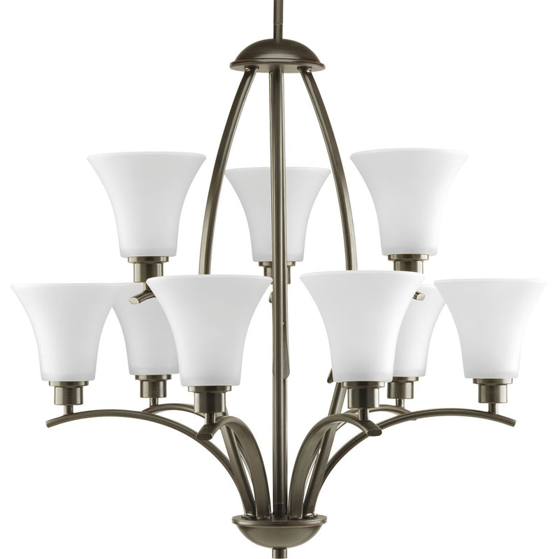 Progress P4492-20W Joy Collection Nine-Light Antique Bronze Etched White Glass Traditional Chandelier Light Main Image.jpg