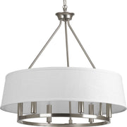 Progress P4618-09 Cherish Collection Six-Light Brushed Nickel White Linen Shade Coastal Chandelier Light Main Image.jpg