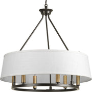 Progress P4618-20 Cherish Collection Six-Light Antique Bronze White Linen Shade Coastal Chandelier Light Main Image.jpg