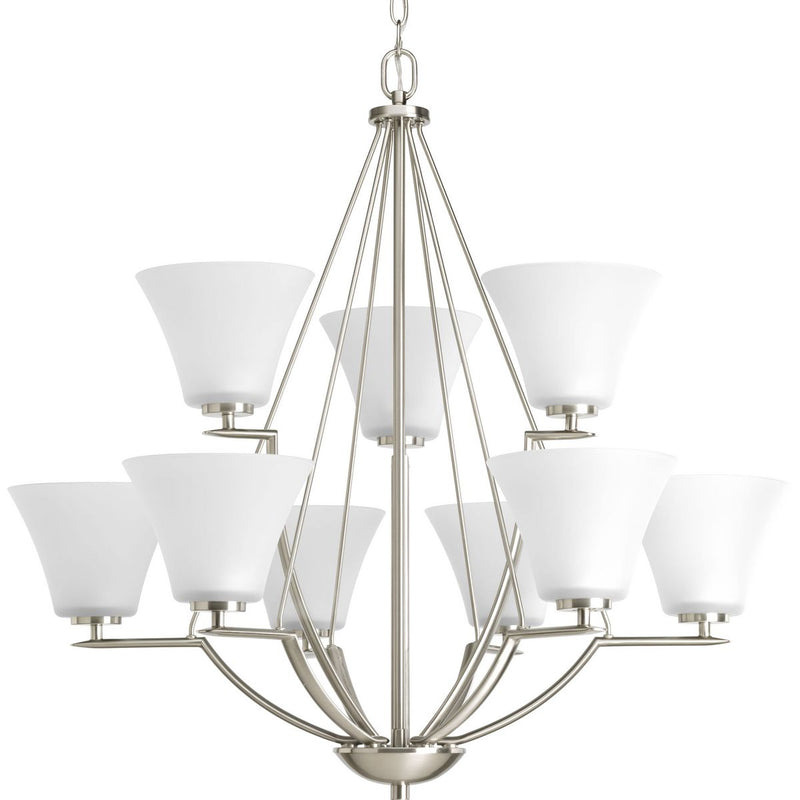 Progress P4625-09 Bravo Collection Nine-Light Brushed Nickel Etched Glass Modern Chandelier Light Main Image.jpg