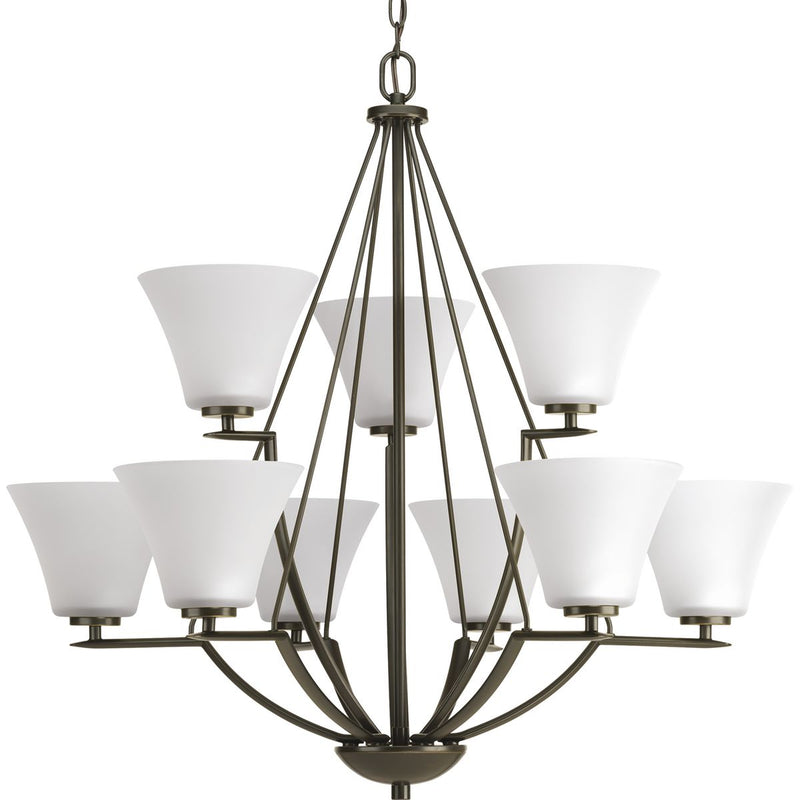 Progress P4625-20W Bravo Collection Nine-Light Antique Bronze Etched Glass Modern Chandelier Light Main Image.jpg
