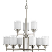 Progress P4626-09 Alexa Collection Nine-Light Brushed Nickel Etched Linen With Clear Edge Glass Modern Chandelier Light Main Image.jpg