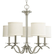 Progress P4635-09 Inspire Collection Five-Light Brushed Nickel Off-White Linen Shade Traditional Chandelier Light Main Image.jpg