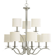 Progress P4638-09 Inspire Collection Nine-Light Brushed Nickel Off-White Linen Shade Traditional Chandelier Light Main Image.jpg