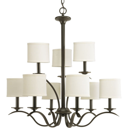 Progress P4638-20 Inspire Collection Nine-Light Antique Bronze Off-White Linen Shade Traditional Chandelier Light Main Image.jpg