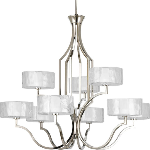 Progress P4646-104WB Caress Collection Nine-Light Polished Nickel Clear Water Glass Luxe Chandelier Light Main Image.jpg