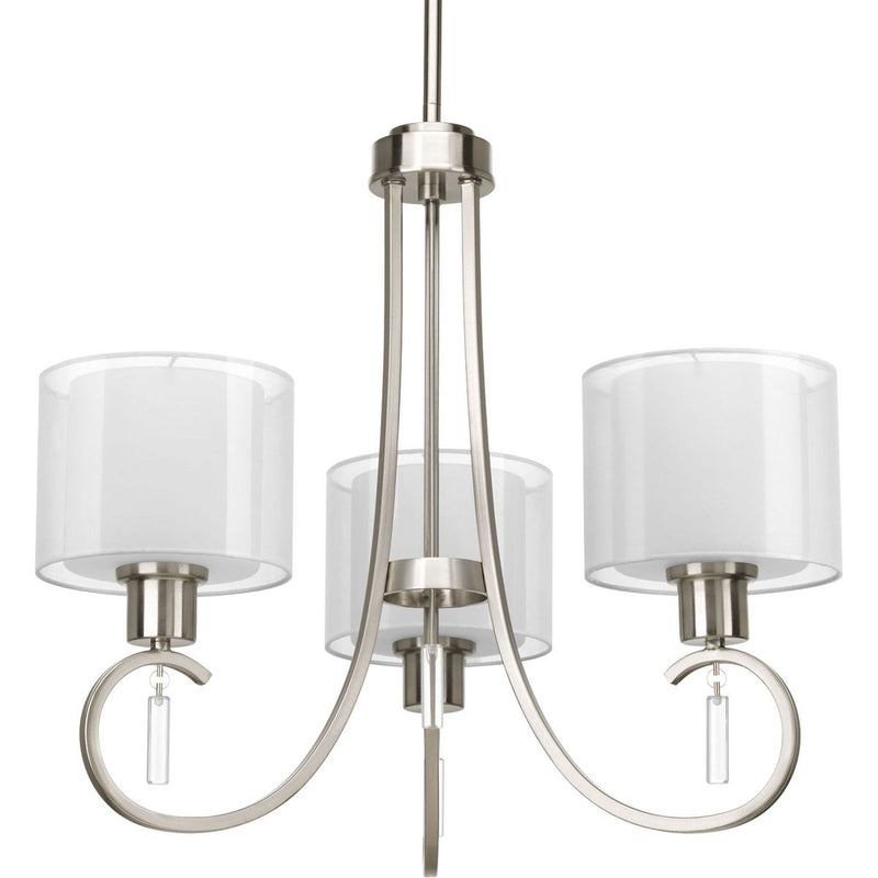 Progress P4695-09 Invite Collection Three-Light Brushed Nickel White Silk Mylar Shade New Traditional Chandelier Light Main Image.jpg