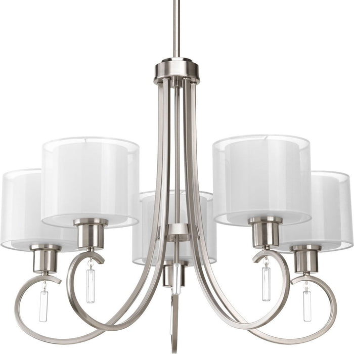 Progress P4696-09 Invite Collection Five-Light Brushed Nickel White  Silk Mylar Shade New Traditional Chandelier Light Main Image.jpg