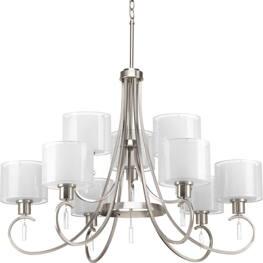 Progress P4697-09 Invite Collection Nine-Light Brushed Nickel White  Silk Mylar Shade New Traditional Chandelier Light Main Image.jpg