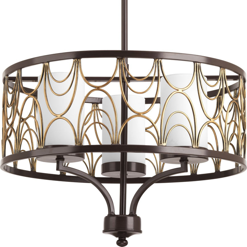 Progress P4699-20 Cirrine Collection Three-Light Antique Bronze Etched White Glass Global Chandelier Light Main Image.jpg