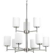 Progress P4726-09 Replay Collection Nine-Light Brushed Nickel Etched Glass Modern Chandelier Light Main Image.jpg