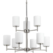 Progress P4726-104 Replay Collection Nine-Light Polished Nickel Etched Painted White Glass Modern Chandelier Light Main Image.jpg
