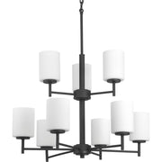 Progress P4726-31 Replay Collection Nine-Light Textured Black Etched Painted White Glass Modern Chandelier Light Main Image.jpg