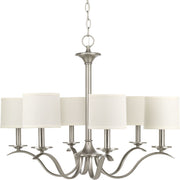 Progress P4739-09 Inspire Collection Six-Light Brushed Nickel White Linen Shade Traditional Chandelier Light Main Image.jpg