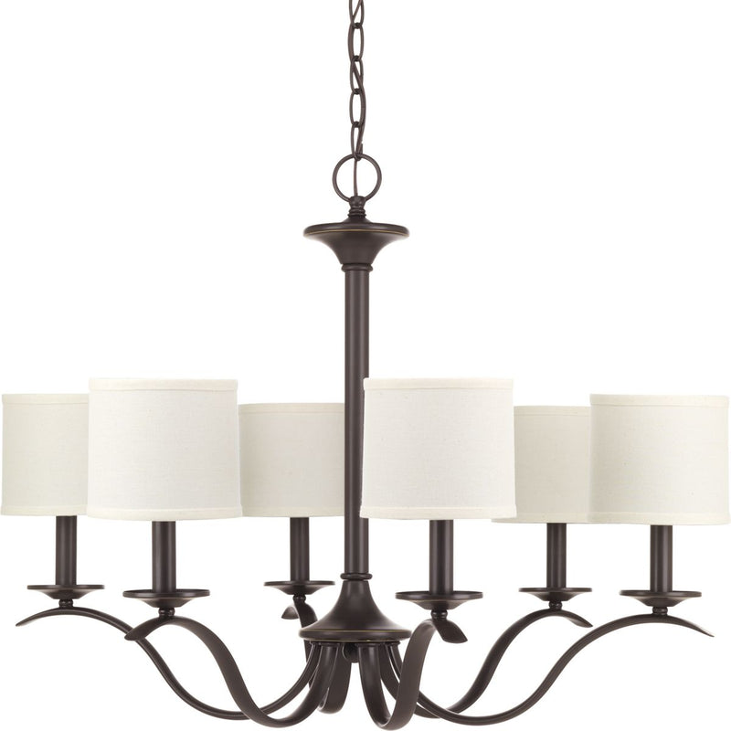 Progress P4739-20 Inspire Collection Six-Light Antique Bronze White Linen Shade Traditional Chandelier Light Main Image.jpg