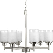 Progress P4758-09 Alexa Collection Six-Light Brushed Nickel Etched Linen With Clear Edge Glass Modern Chandelier Light Main Image.jpg