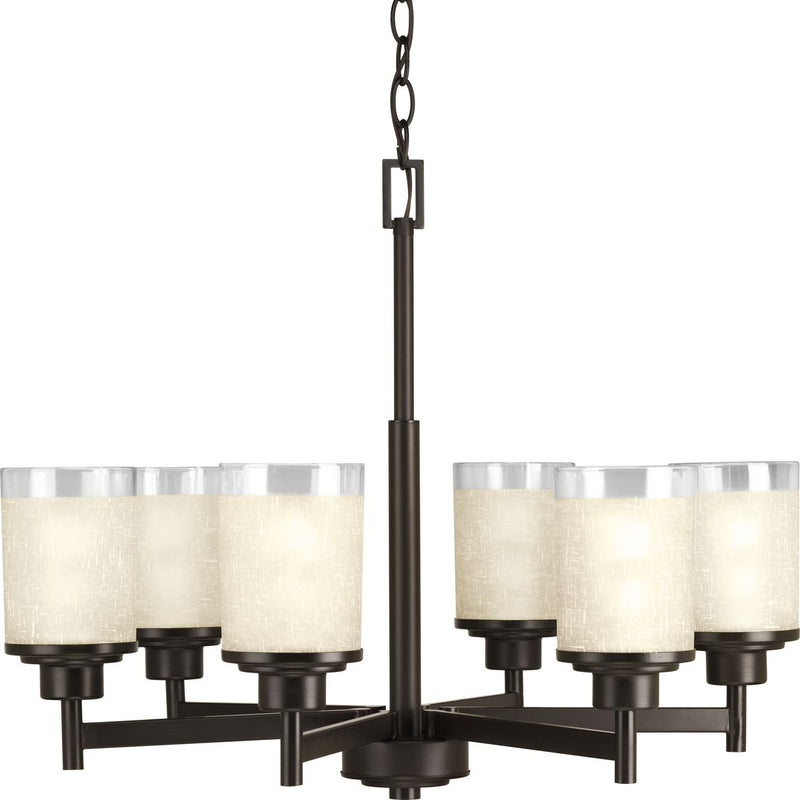 Progress P4758-20 Alexa Collection Six-Light Antique Bronze Etched Umber Linen With Clear Edge Glass Modern Chandelier Light Main Image.jpg