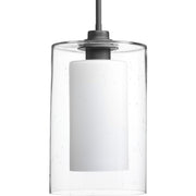 Progress P500019-143 Double Glass One-Light Graphite Etched White Inside/Seeded Glass Outside Glass Farmhouse Pendant Light Main Image.jpg