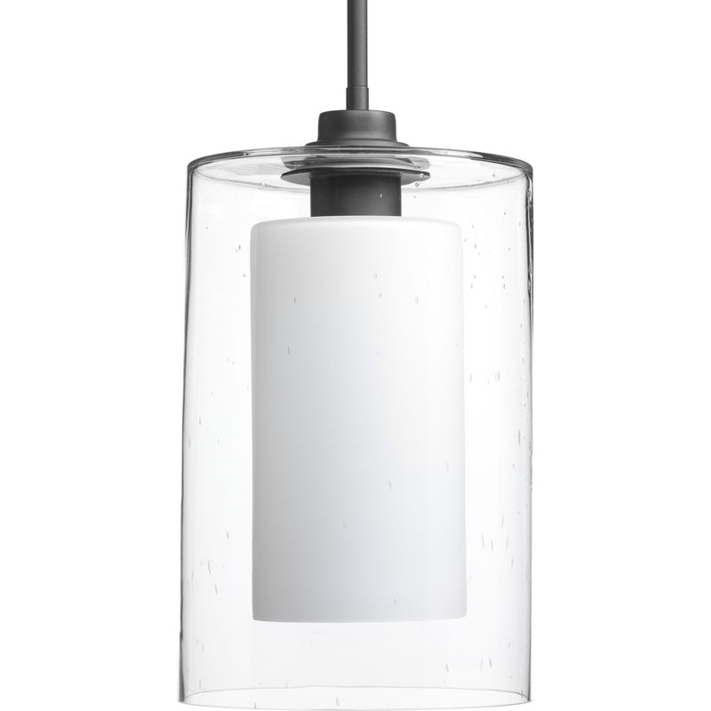 Progress P500019-143 Double Glass One-Light Graphite Etched White Inside/Seeded Glass Outside Glass Farmhouse Pendant Light Main Image.jpg