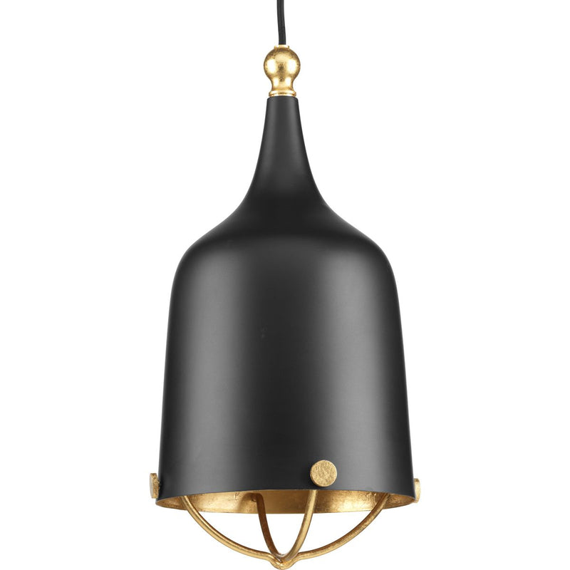Progress P500033-031 Era Collection One-Light Matte Black and Gold Global Pendant Light Main Image.jpg