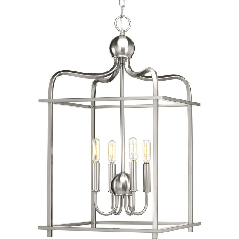 Progress P500036-009 Assembly Hall Collection Four-Light Brushed Nickel Coastal Pendant Light Main Image.jpg