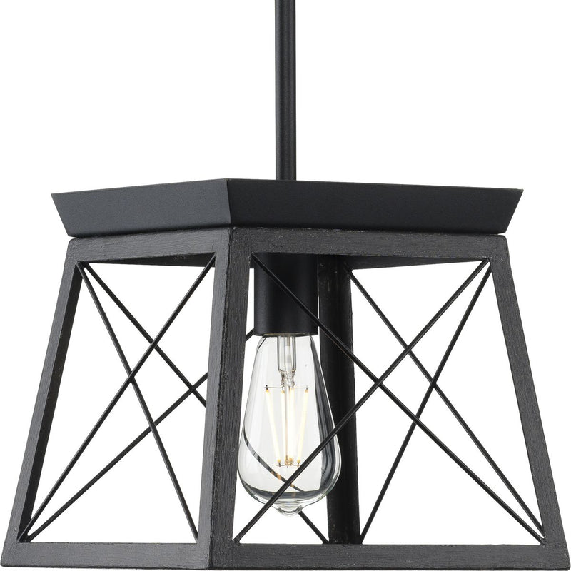 Progress P500041-031 Briarwood Collection One-Light Textured and Cerused Black Farmhouse Style Hanging Mini-Pendant Light Main Image.jpg