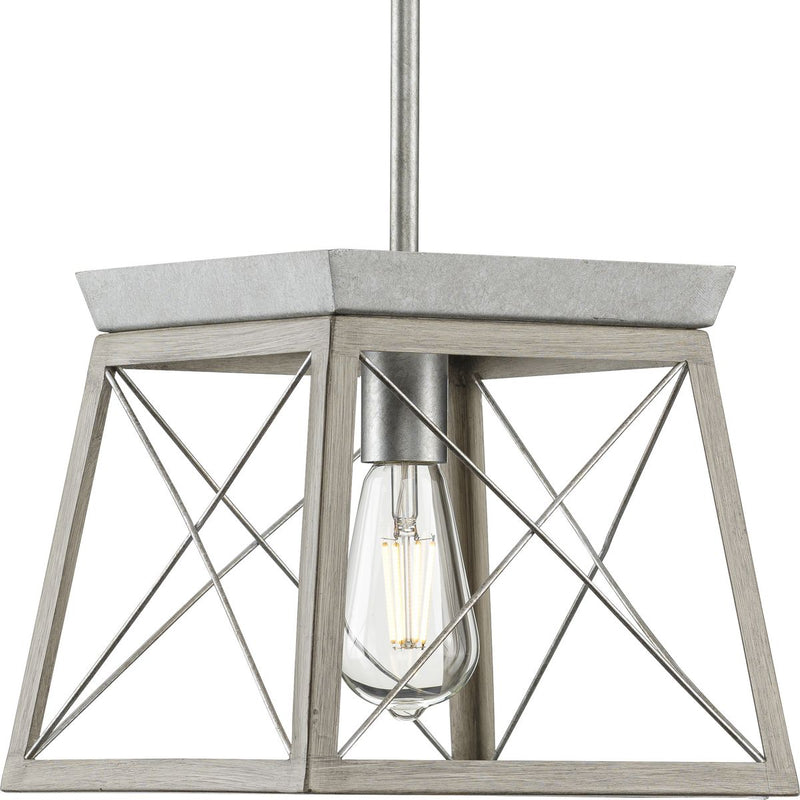 Progress P500041-141 Briarwood Collection One-Light Galvanized and Bleached Oak Farmhouse Style Hanging Mini-Pendant Light Main Image.jpg