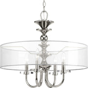 Progress P500043-104 Marche Collection Four-Light Polished Nickel Grey Mylar Shade Luxe Pendant Light Main Image.jpg