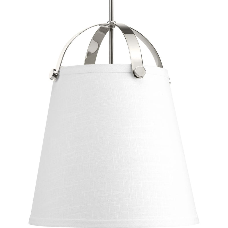 Progress P500046-104 Galley Collection Two-Light Polished Nickel Linen Shade Coastal Pendant Light Main Image.jpg