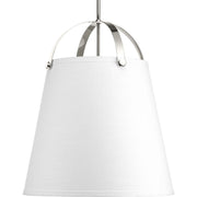 Progress P500047-104 Galley Collection Three-Light Polished Nickel Linen Shade Coastal Pendant Light Main Image.jpg