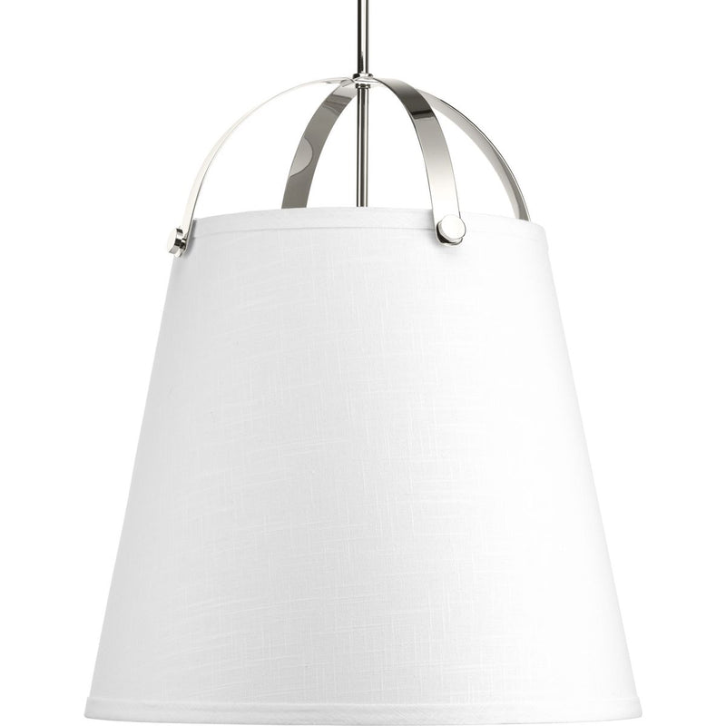 Progress P500047-104 Galley Collection Three-Light Polished Nickel Linen Shade Coastal Pendant Light Main Image.jpg