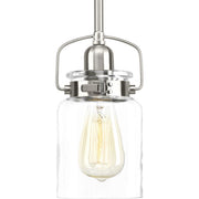 Progress P500055-009 Calhoun Collection One-Light Brushed Nickel Clear Glass Farmhouse Mini-Pendant Light Main Image.jpg